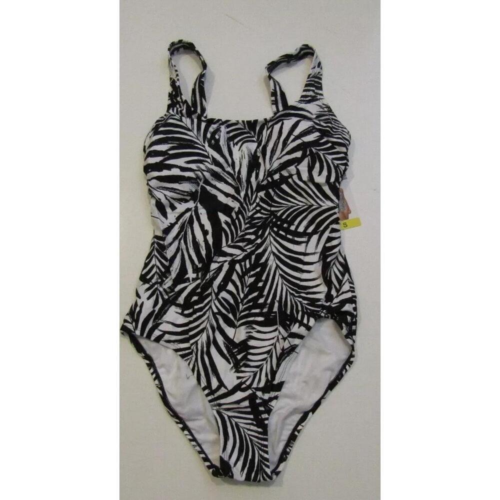 OCEAN PACIFIC Womens Swim Suit White Black One Piece Light Padded Small V7